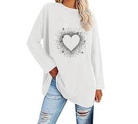 Women Tunic Tops Plus Size Women Long Sleeve Oversized T Shirts Loose Heart Pinting Casual Crewneck Tunic Soft Blouse Tops Tunic Tops for Women UK Lightning Deals Today White