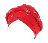 Women Turban Caps Beanie Twist Headscarf Floral Printed Pre-Tied Double Twisted Braid Hair Cover Wrap Hat Chemo Cancer Cap Headscarf Beanie Wrap Red