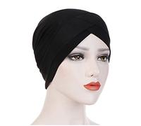 Women Turban Hats Beanie Hair Wrap Stretch Cloth Forehead Cross Headwrap Cap Linen Turban Hat Muslim Bottoming Hat