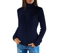 Women Turtle Neck Jumpers Chunky Knit Jumpers Plain Turtleneck Sweater High Neck Knitted Jumpers Solid Color Knit Tops Long Sleeve Pullover Knitwear Casual Fall and Winter Sweater Blue