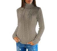Women Turtle Neck Jumpers Chunky Knit Jumpers Plain Turtleneck Sweater High Neck Knitted Jumpers Solid Color Knit Tops Long Sleeve Pullover Knitwear Casual Fall and Winter Sweater Grey