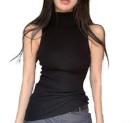 Women Turtleneck Camisole Sleeveless Knitted Top(Black Free size)