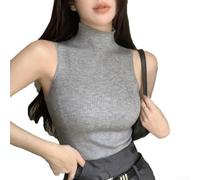 Women Turtleneck Camisole Sleeveless Knitted Top(Grey Free size)