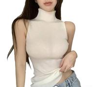 Women Turtleneck Camisole Sleeveless Knitted Top(White Free size)
