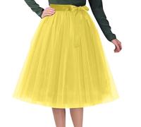Women Tutu Skirts Ribbon Midi Tulle Skirt Solid Color Festival Halloween Carnival Party Costume (UK, Alpha, One Size, Regular, Regular, Yellow)
