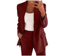 Women Two Piece Lapels Suit Set Office Business Long Sleeve Button Formal Jacket Pant Suit Slim LooseTrouser Jacket Suit Pant Suite of Women Wedding Dresses Bridesmaid Red