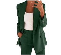 Women Two Piece Lapels Suit Set Office Business Long Sleeve Button Formal Jacket Pant Suit Slim LooseTrouser Jacket Suit Pant Suite of Women Wedding Dresses Bridesmaid Green