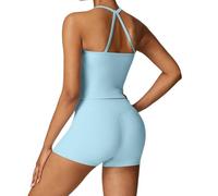 Women Two Piece Workout Sets Tank Top Matching High Waist Booty Lifting Shorts Gym Yoga Active Wear Outfits L Sky Blue