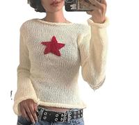 Women Two Pieces Knitted Set Women's Crochet Knitted Star Printed Bandeau Top+ Long Flared Sleeve Shrug Sweater Cover Ups (Beige, M)