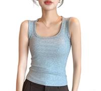 Women U Neck Fitted Ribbed Solid Color Cropped Tank Top Medium Stretch Polyester Vest For Summer Vacation Holiday Beach Cycling Fashion Xl(L Gray)
