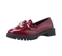 Women UK Casual Slip On Loafers with Glossy Bow Tassel Chunky Heel Comfortable Everyday Shoes