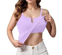 Women UK Vest Tank Top with Built-in Padded Bra Sleeveless Shoulder Strap Scoop Neck 2 in 1 Camisole Ladies Wirefree Support Yoga Pilates Sports Tank Top Girls Basic Sleeping Traveling Undershirt