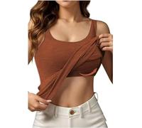 Women UK Vest Tank Top with Built-In Padded Bra Sleeveless Shoulder strap Scoop Neck 2 in 1 Camisole Ladies Wirefree Support Yoga Pilates Sports Tank Top Girls Basic Sleeping Traveling Undershirt