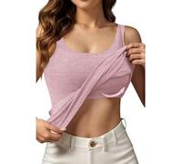Women UK Vest Tank Top with Built-In Padded Bra Sleeveless Shoulder strap Scoop Neck 2 in 1 Camisole Ladies Wirefree Support Yoga Pilates Sports Tank Top Girls Basic Sleeping Traveling Undershirt