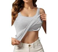 Women UK Vest Tank Top with Built-In Padded Bra Sleeveless Shoulder strap Scoop Neck 2 in 1 Camisole Ladies Wirefree Support Yoga Pilates Sports Tank Top Girls Basic Sleeping Traveling Undershirt