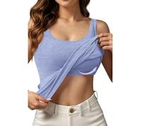 Women UK Vest Tank Top with Built-In Padded Bra Sleeveless Shoulder strap Scoop Neck 2 in 1 Camisole Ladies Wirefree Support Yoga Pilates Sports Tank Top Girls Basic Sleeping Traveling Undershirt