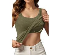 Women UK Vest Tank Top with Built-In Padded Bra Sleeveless Shoulder strap Scoop Neck 2 in 1 Camisole Ladies Wirefree Support Yoga Pilates Sports Tank Top Girls Basic Sleeping Traveling Undershirt