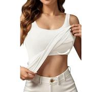 Women UK Vest Tank Top with Built-In Padded Bra Sleeveless Shoulder strap Scoop Neck 2 in 1 Camisole Ladies Wirefree Support Yoga Pilates Sports Tank Top Girls Basic Sleeping Traveling Undershirt