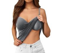 Women UK Vest Tank Top with Built-in Padded Bra Sleeveless Shoulder Strap Scoop Neck 2 in 1 Camisole Ladies Wirefree Support Yoga Pilates Sports Tank Top Girls Basic Sleeping Traveling Undershirt