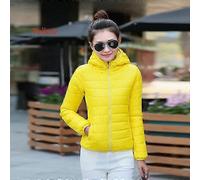 Women Ultra Light Hooded Duck Down Jacket Long Sleeve Pure Color Slim Short Zipper Coats yellow L