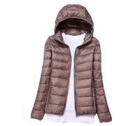 Women Ultra Lightweight Packable Puffer Jackets Solid Color Hooded White Duck Down Slim Coat Khaki XXL