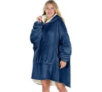Women Ultra Plush Oversized Hoodie Blanket, Soft Warm Sherpa Snuggle Thermal Throw Reversible Cosy Fleece Hooded Sweatshirt With Giant Big Pocket For Kids Adults Men Girls Boys, Navy Blue
