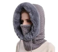 Women Ultra Warm 3 in 1 Beanie Neck Warmer with Face Cover, Women Winter Hats for Women, Pullover Knitted Beanie Hat (Blue Grey,Universal)