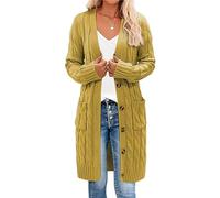 Women Under The Knee Length Knit Cardigan Sweater Warm Solid Long Open Front Thick Coat Yellow