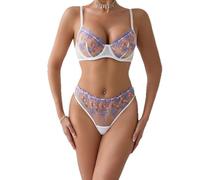 Women Underwear Set Sex Fashion Spaghetti Strap Erotic Lingerie Embroidery Design Perspective Sexy Clothing B-White M