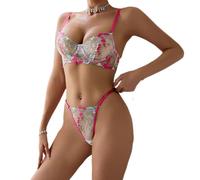 Women Underwear Set Sex Fashion Spaghetti Strap Erotic Lingerie Embroidery Design Perspective Sexy Clothing D-Rose Red S