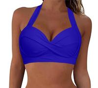 Women Underwire Full Coverage Bikini Cross Strap Top Push Up Padded Swimming Top Halter Retro Bathing Suit Sport Swimwear Bra Bralettes No Bottom Sexy Swimming Costume for Ladies Blue