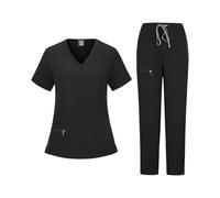 Women Uniform Scrubs Set Womens Work Trousers Nursing Clothes Durable Comfortable Solid Color V Neck Scrub with Pockets Green (Black, M)