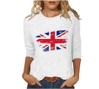 Women Union Jack T Shirt Ladies Union Jack Tops Crewneck Short Sleeve Blouse Union Jack Flags Graphic Tee Summer Tops 3/4 Sleeve Tee Shirts Casual Lightweight Blouses