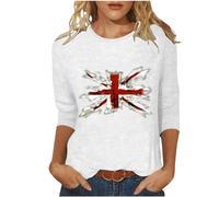 Women Union Jack T Shirt Ladies Union Jack Tops Crewneck Short Sleeve Blouse Union Jack Flags Graphic Tee Summer Tops 3/4 Sleeve Tee Shirts Casual Lightweight Blouses