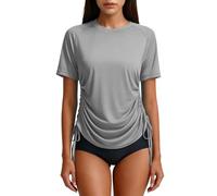 Women UPF 50+ Rash Guard Swim Top Ladies Quick Dry UV Protection Short Sleeve Shirt Drawstring Ruched Side Sun Shirts Lightweight Breathable for Beach Surf Swimming Casual Athletic Activewear Tee Tops