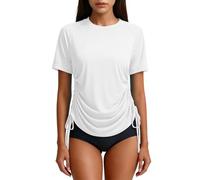 Women UPF 50+ Rash Guard Swim Top Ladies Quick Dry UV Protection Short Sleeve Shirt Drawstring Ruched Side Sun Shirts Lightweight Breathable for Beach Surf Swimming Casual Athletic Activewear Tee Tops