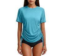 Women UPF 50+ Rash Guard Swim Top Ladies Quick Dry UV Protection Short Sleeve Shirt Drawstring Ruched Side Sun Shirts Lightweight Breathable for Beach Surf Swimming Casual Athletic Activewear Tee Tops