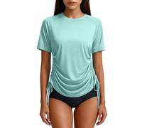 Women UPF 50+ Rash Guard Swim Top Ladies Quick Dry UV Protection Short Sleeve Shirt Drawstring Ruched Side Sun Shirts Lightweight Breathable for Beach Surf Swimming Casual Athletic Activewear Tee Tops