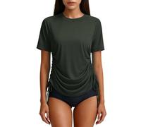 Women UPF 50+ Rash Guard Swim Top Ladies Quick Dry UV Protection Short Sleeve Shirt Drawstring Ruched Side Sun Shirts Lightweight Breathable for Beach Surf Swimming Casual Athletic Activewear Tee Tops