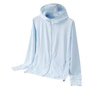 Women UPF 50+ Sun Protective Shirt Hoodie Ice Silk Rash Guard Top Uv Protection Jacket Blue
