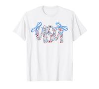 Women USA Coquette Bow Patriotic Boho Floral Kids July 4th T-Shirt