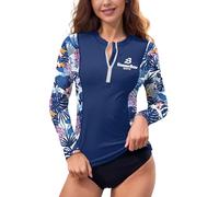 Women UV Protection Rash Vest Quick Dry UPF 50+ Long Sleeve 1/4 Zip Swimming Tops Navy Blue XXL