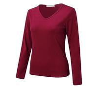 Women V Neck Fleece Lined Thermal Underwear Slim Long Sleeve Shirts Winter Tops Base Layer Undershirt Warm Fleece Winter Thermal Wear Women Ladies Thermals T Shirt Underwear Solid Color (XXL) Wine