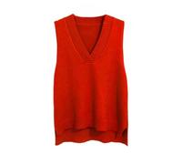 Women V Neck Sweater Vest Sleeveless Jumpers Sweatshirt Layered Knit Gilets Waistcoat Top (Dark red)