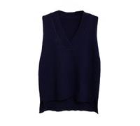 Women V Neck Sweater Vest Sleeveless Jumpers Sweatshirt Layered Knit Gilets Waistcoat Top (UK, Alpha, One Size, Regular, Regular, Dark Blue)