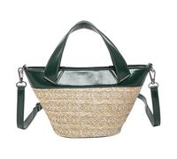Women Vacation Straw Bag Large Capacity PU Leather Beach Bag Crossbody | Large capacity PU leather straw bag with contrasting colors, casual beach style, perfect crossbody for travel and everyday