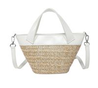 Women Vacation Straw Bag Large Capacity PU Leather Beach Bag Crossbody | Large capacity PU leather straw bag with contrasting colors, casual beach style, perfect crossbody for travel and everyday