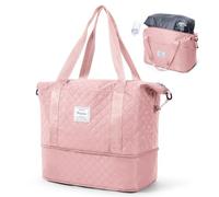 Women Vacuum Travel Bags with Pump, Large Duffle Bag Personal Item 18x14x8, Expandable Weekender Bags, Overnight Carry on Bag, Pink, 18x14x8 in
