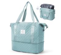 Women Vacuum Travel Bags with Pump, Large Duffle Bag Personal Item 18x14x8, Expandable Weekender Bags, Overnight Carry on Bag, Light Blue, 18x14x8 in