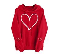 Women Valentine's Day Red Hoodies Winter Fleece Drawstring Long Sleeve Love Printed Funny Pullover Tops Sweatshirts Casual Soft Hooded Sweatshirt Loose Fit Blouse Tops Ladies Hoodies with Pocket